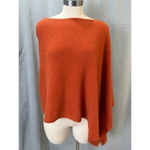 Claudia Nichole Orange Cashmere Boat Neck Poncho Cape Draped Knit One Size